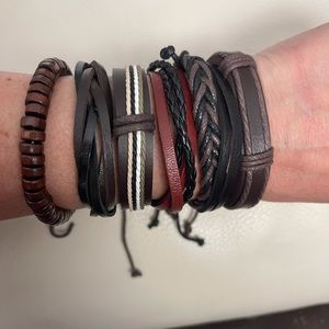 6 Genuine Leather Bracelets Set